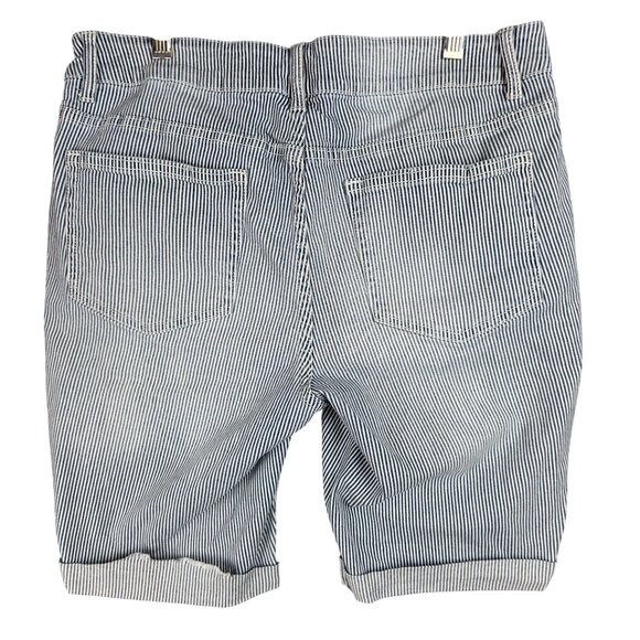 Faded Glory Bermuda Denim Shorts Womens 12 Striped Blue White Cotton Blend - Picture 2 of 12